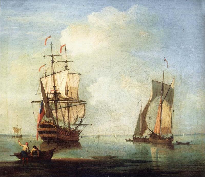 A clam scene,with two small drying sails, Monamy, Peter